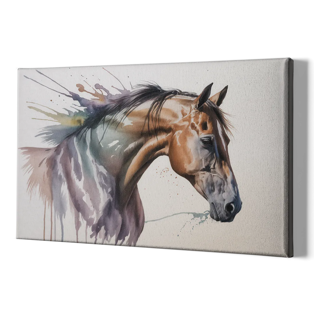Delicate Horse Watercolor Portrait - Canvas Print Art Sides