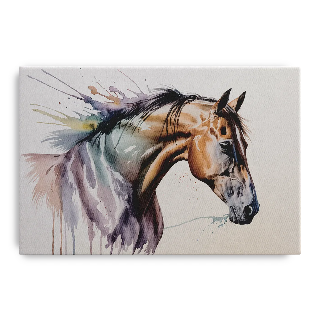 Delicate Horse Watercolor Portrait Front - Canvas Wall Art