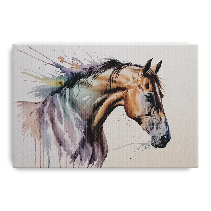 Delicate Horse Watercolor Portrait Front - Canvas Wall Art