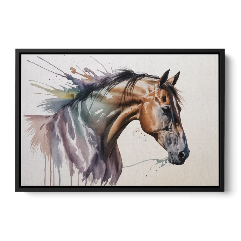 Delicate Horse Watercolor Portrait Front - Black Canvas Wall Art