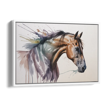 Delicate Horse Watercolor Portrait Side - White Canvas Wall Art