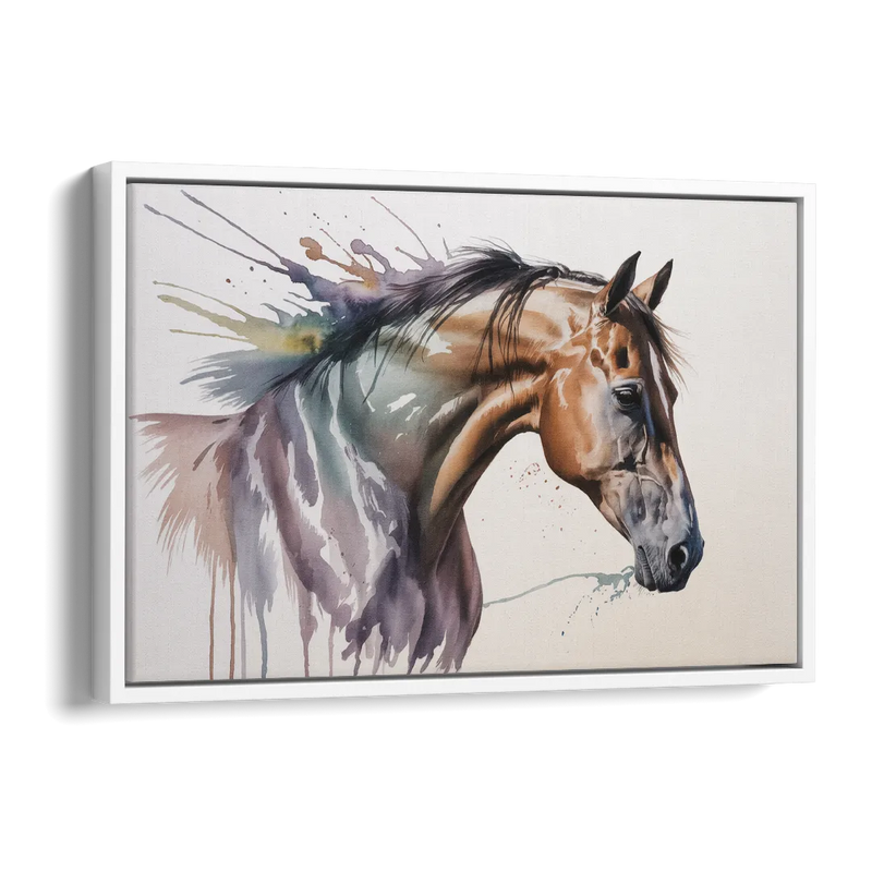 Delicate Horse Watercolor Portrait Side - White Canvas Wall Art