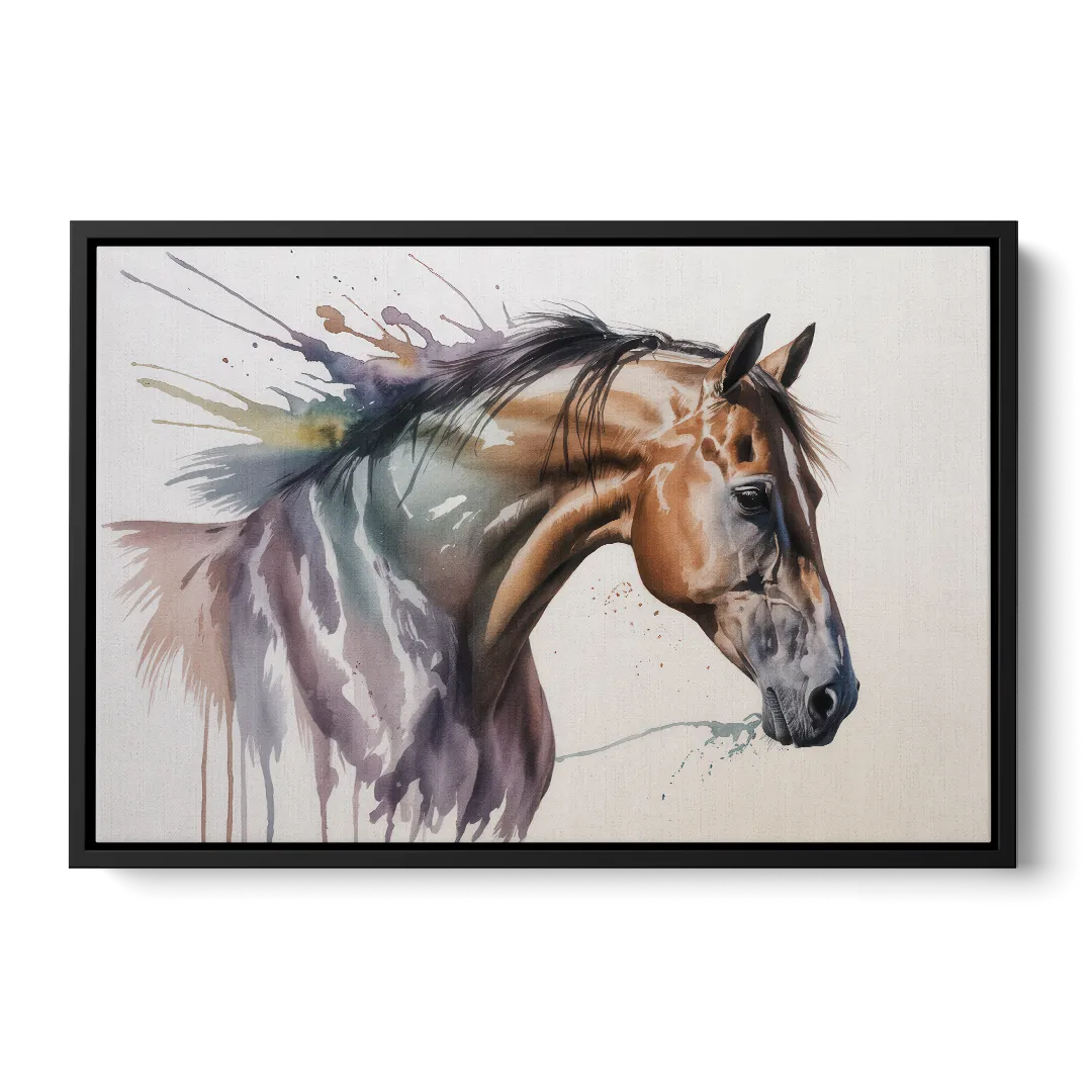 Delicate Horse Watercolor Portrait - Black Frame Canvas