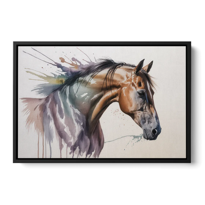 Delicate Horse Watercolor Portrait - Black Frame Canvas