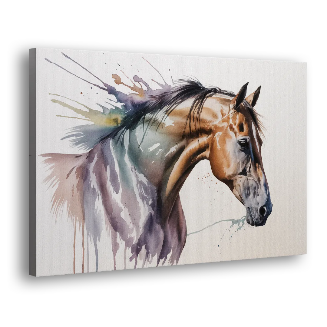 Delicate Horse Watercolor Portrait Side - Canvas Wall Art