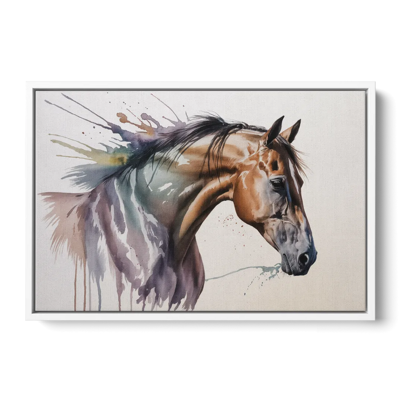 Delicate Horse Watercolor Portrait Front - White Canvas Wall Art