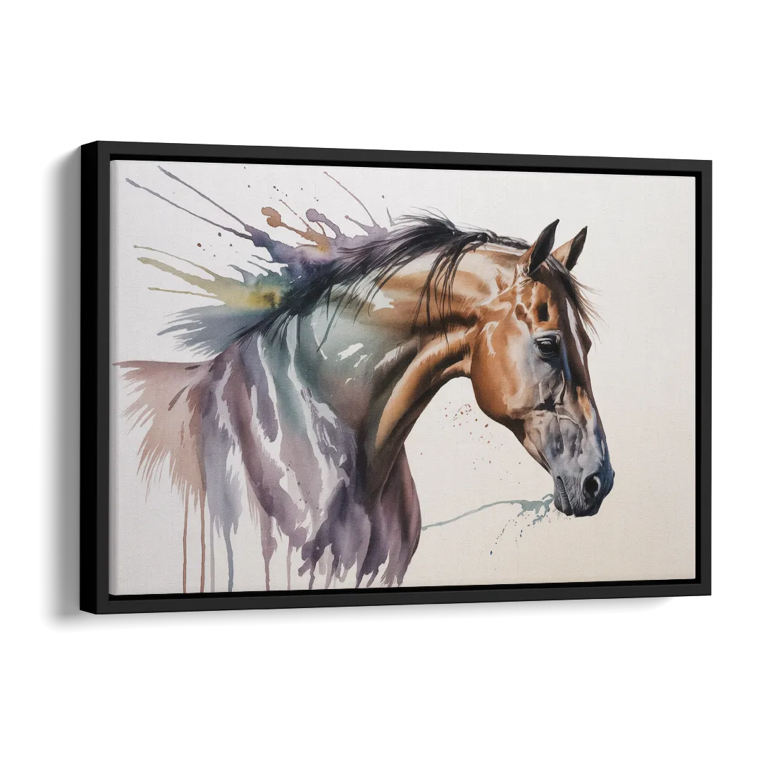 Delicate Horse Watercolor Portrait Side - Black Canvas Wall Art
