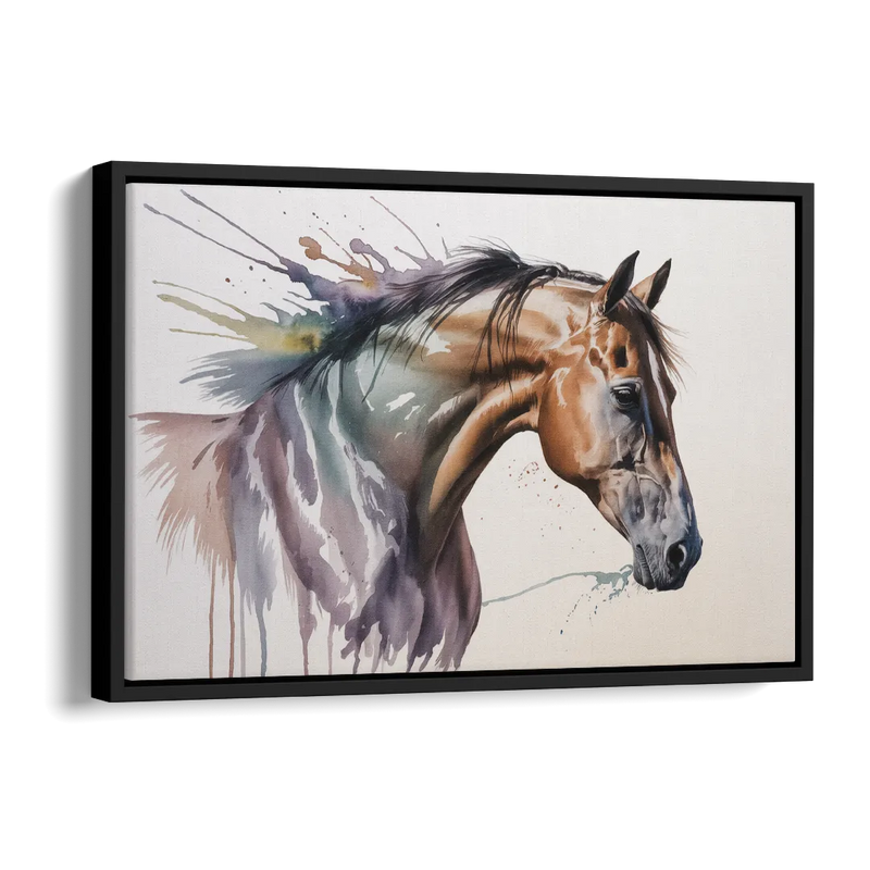 Delicate Horse Watercolor Portrait Side - Black Canvas Wall Art