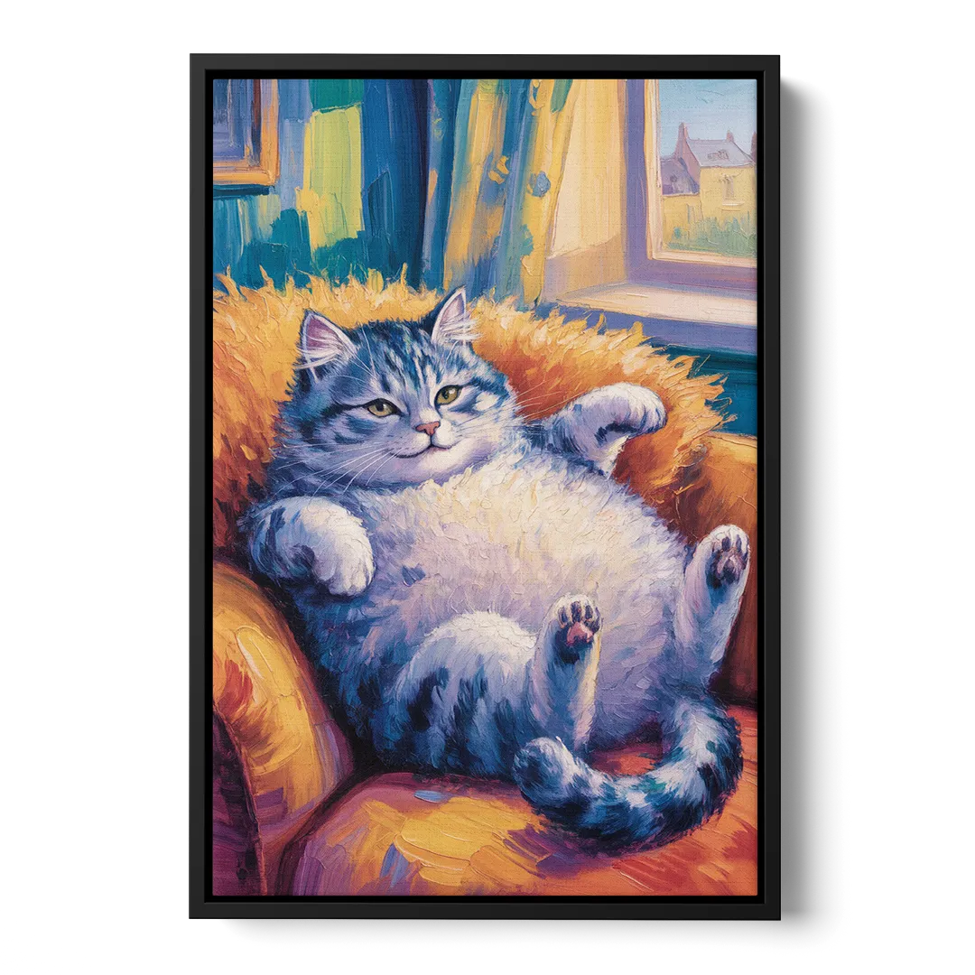 Delightful Fat Cat Front - Black Canvas Wall Art