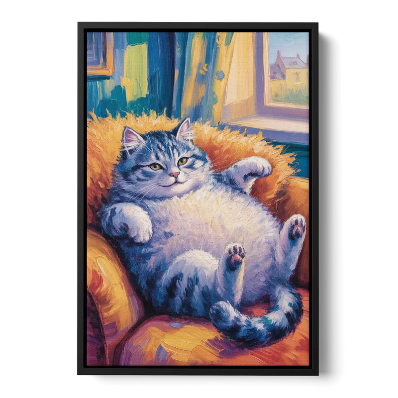 Delightful Fat Cat Front - Black Canvas Wall Art