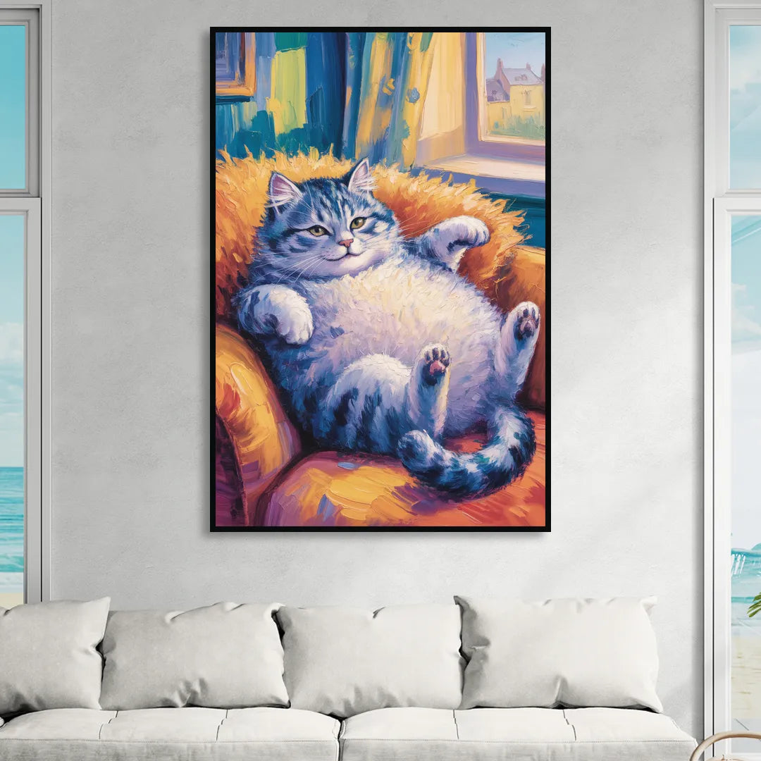 Delightful Fat Cat Living Room - Black Canvas Wall Art