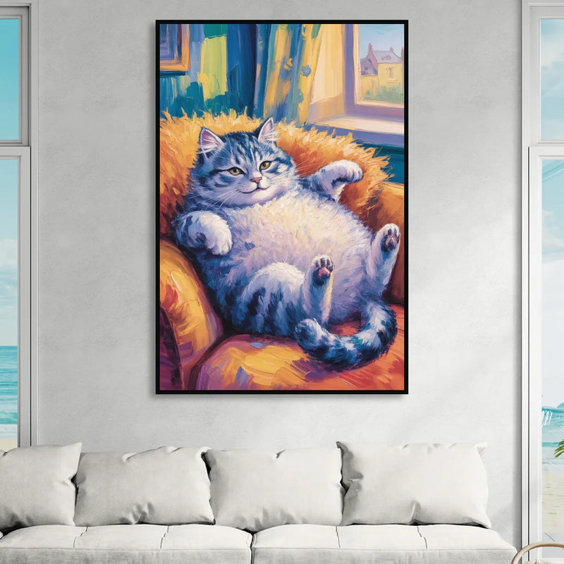 Delightful Fat Cat Living Room - Black Canvas Wall Art