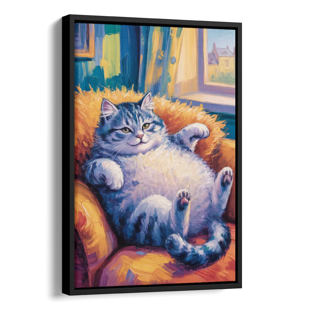 Delightful Fat Cat Side - Black Canvas Wall Art
