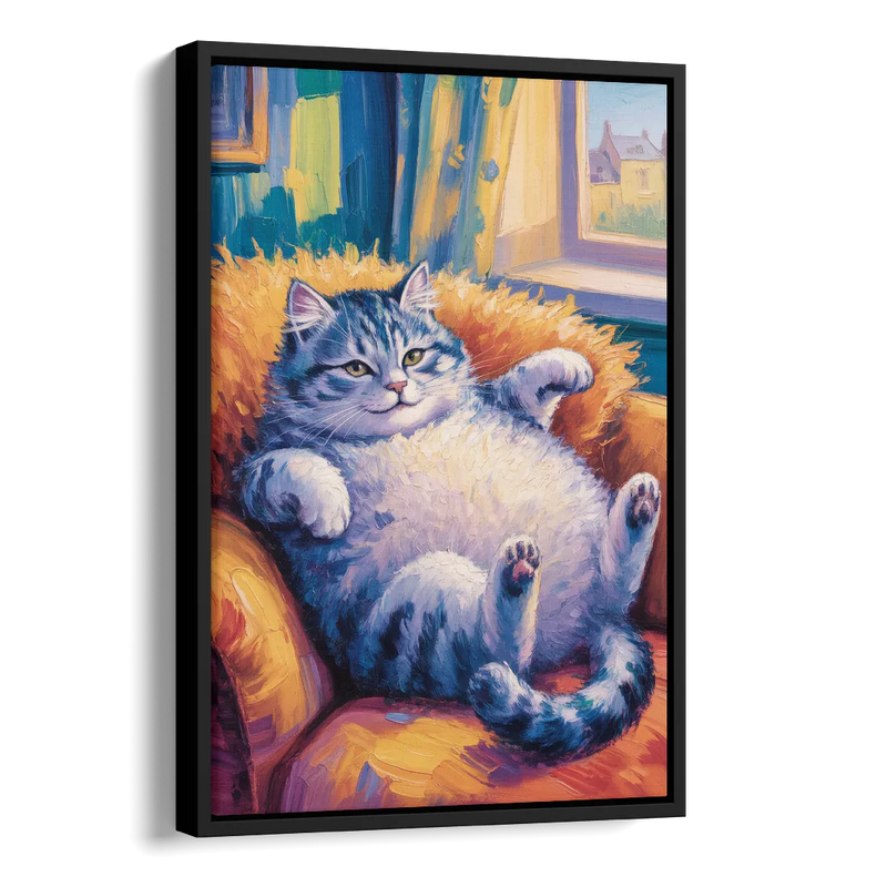Delightful Fat Cat Side - Black Canvas Wall Art