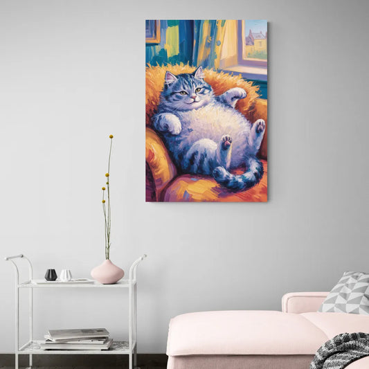 Delightful Fat Cat - Canvas Wall Art Living Room