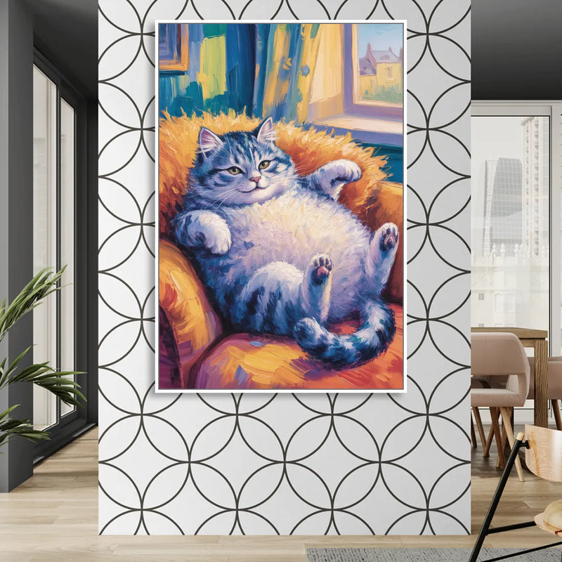 Delightful Fat Cat Living Room - White Canvas Wall Art
