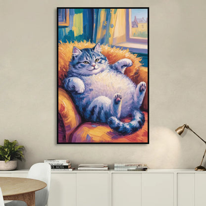Delightful Fat Cat Sitting Room - Black Canvas Wall Art
