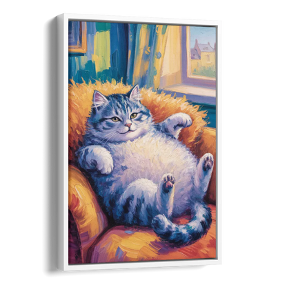 Delightful Fat Cat Side - White Canvas Wall Art