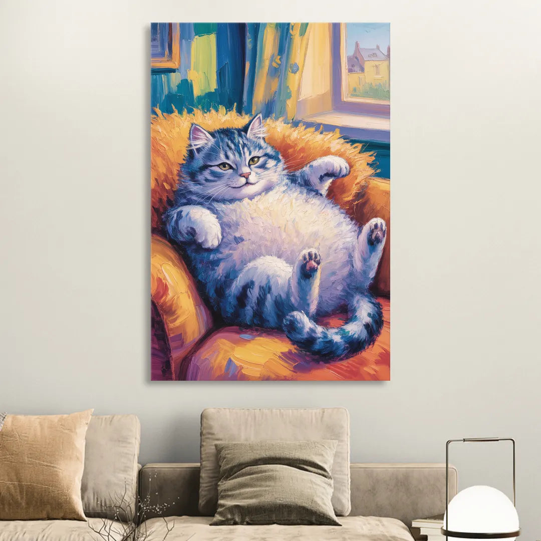 Delightful Fat Cat Sitting Room - Canvas Wall Art