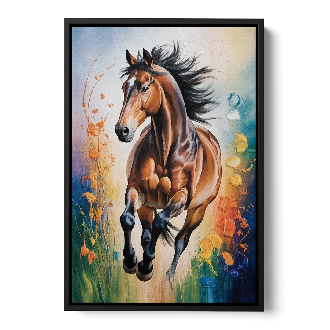 Delightful Horse Play - Black Frame Canvas