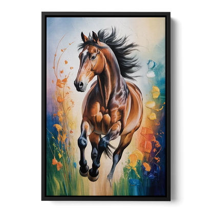 Delightful Horse Play - Black Frame Canvas
