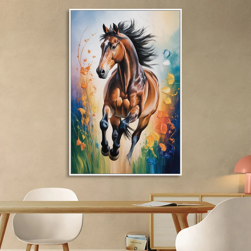 Delightful Horse Play Sitting Room - White Canvas Wall Art