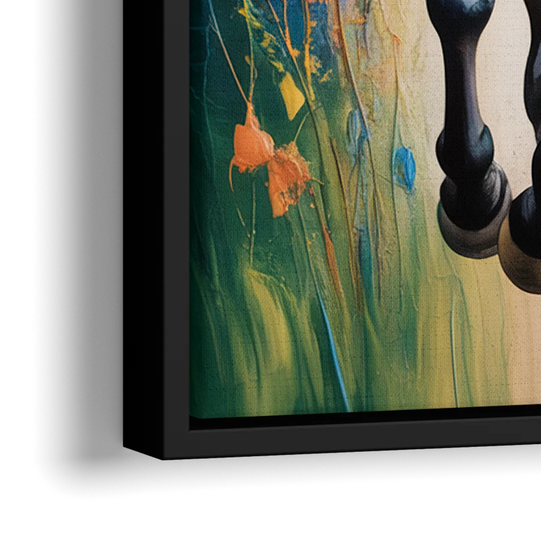 Delightful Horse Play - Close-Up Black Frame Canvas