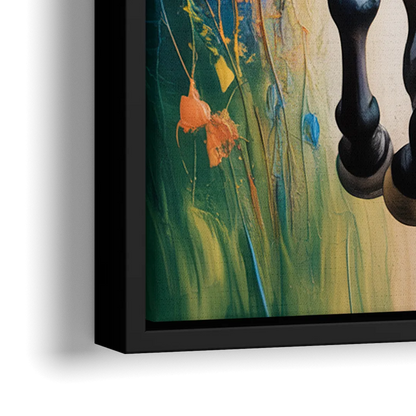 Delightful Horse Play - Close-Up Black Frame Canvas