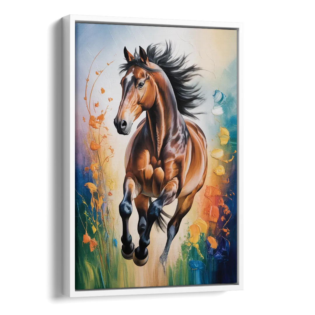 Delightful Horse Play Side - White Canvas Wall Art