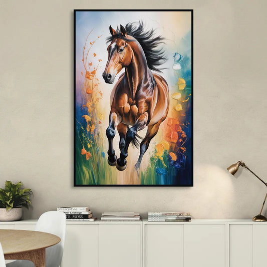 Delightful Horse Play Living Room - Black Canvas Wall Art