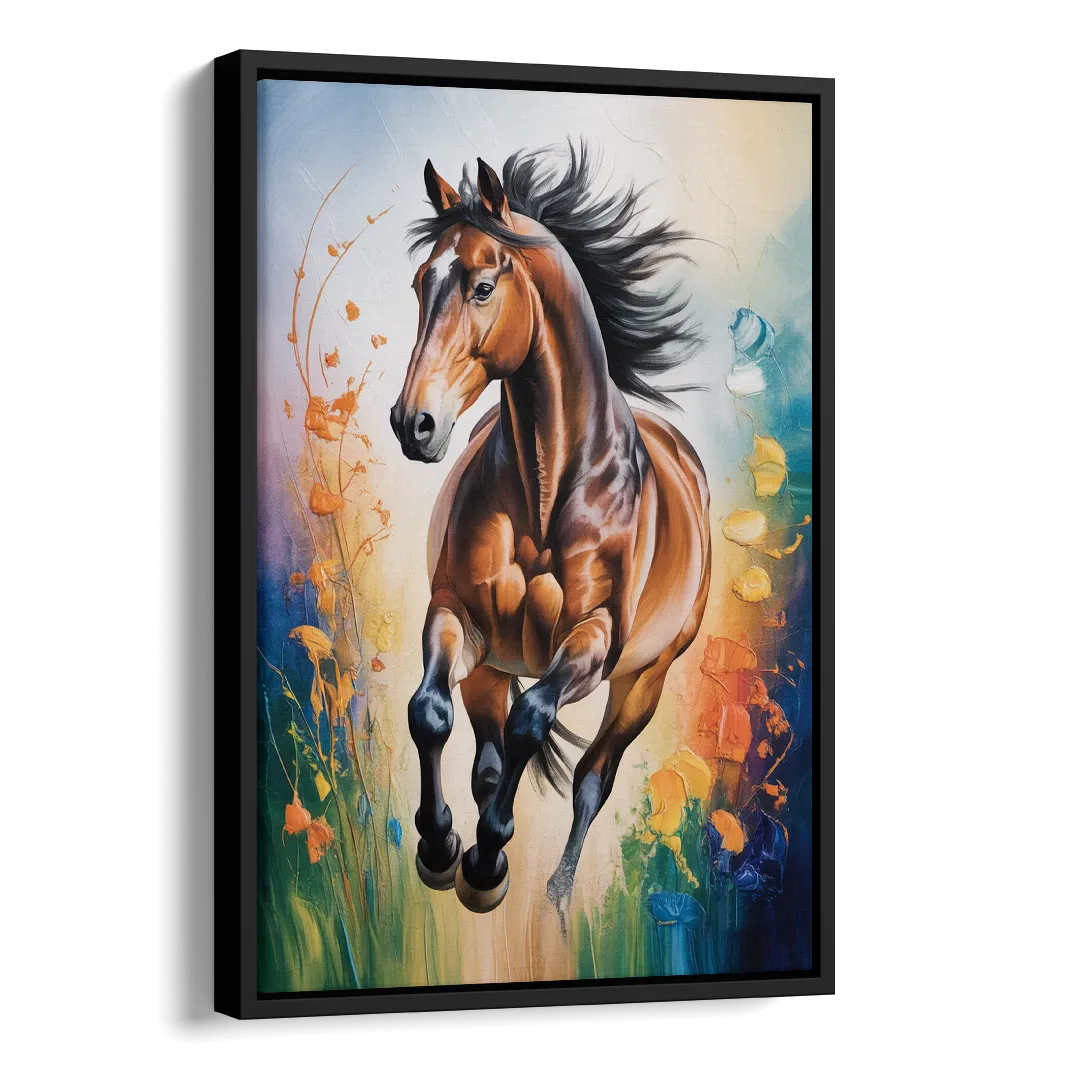 Delightful Horse Play Side - Black Canvas Wall Art