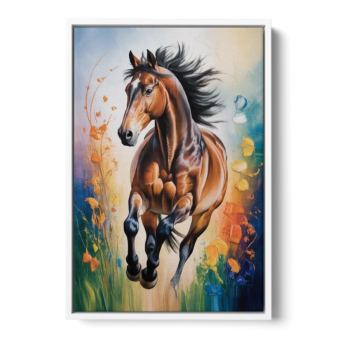 Delightful Horse Play - White Frame Canvas