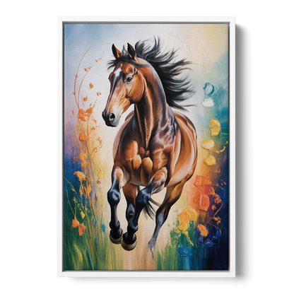 Delightful Horse Play - White Frame Canvas