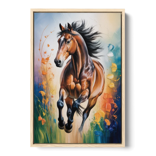 Delightful Horse Play - Oak Framed Canvas Wall Art - Front