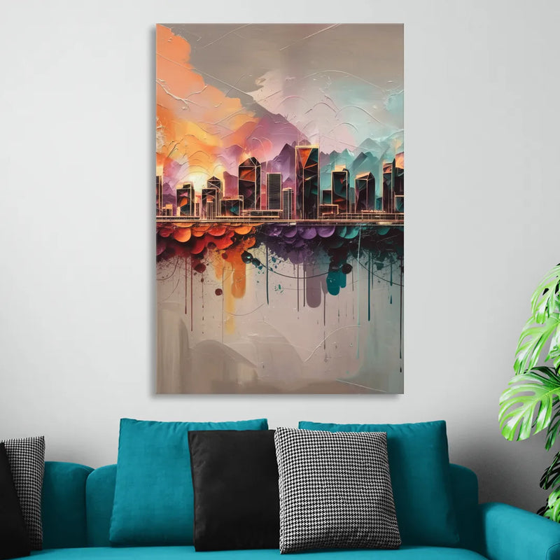 Denver Artistic Skyline Sitting Room - Canvas Wall Art