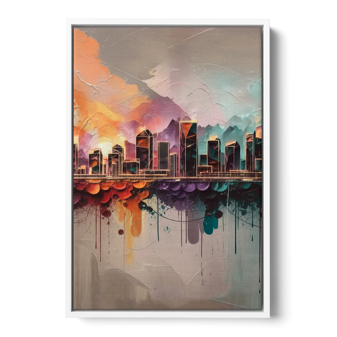 Denver Artistic Skyline Front - White Canvas Wall Art