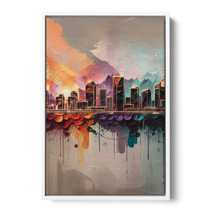 Denver Artistic Skyline Front - White Canvas Wall Art