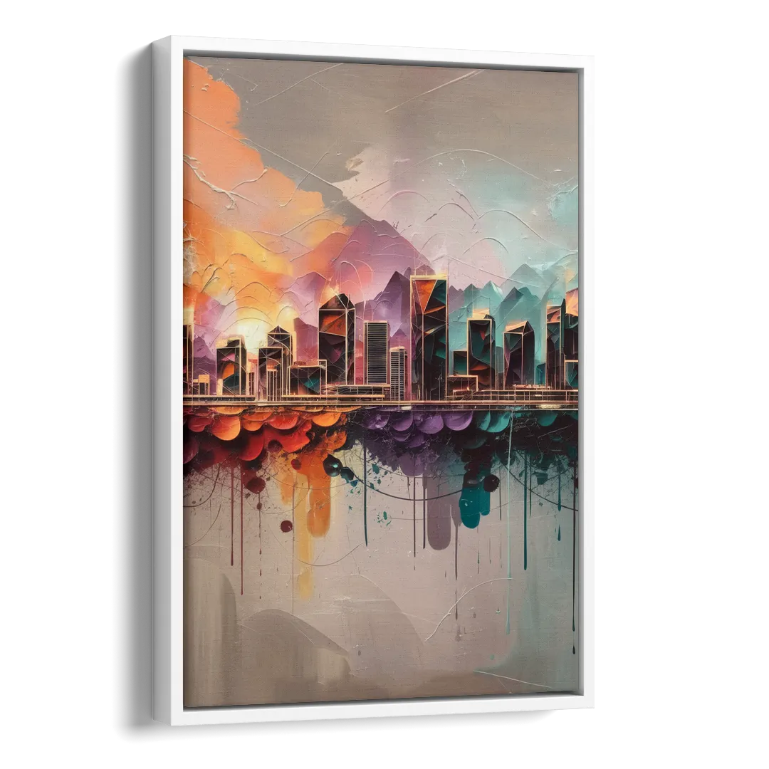 Denver Artistic Skyline Side - White Canvas Wall Art