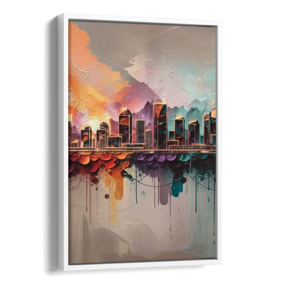 Denver Artistic Skyline Side - White Canvas Wall Art