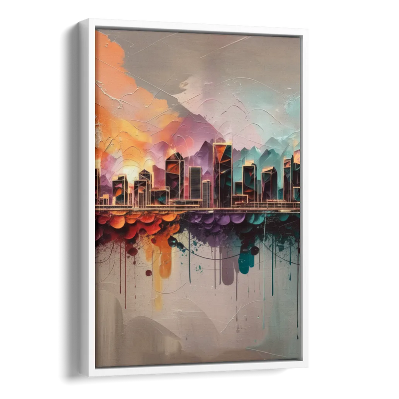 Denver Artistic Skyline Side - White Canvas Wall Art