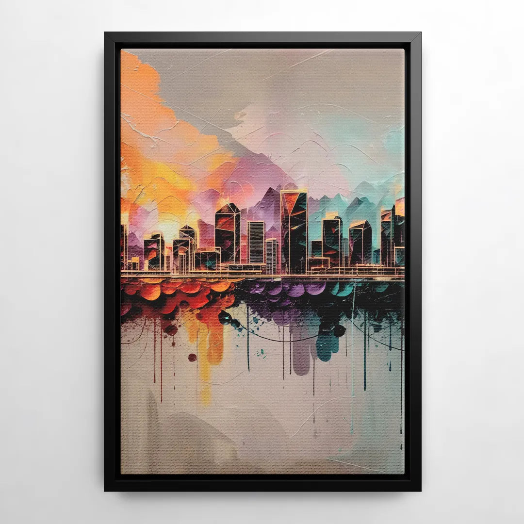 Denver Artistic Skyline - Black Frame Canvas