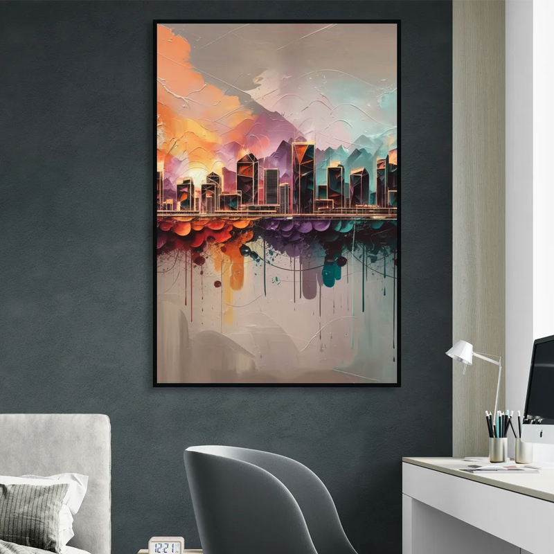 Denver Artistic Skyline Living Room - Black Canvas Wall Art