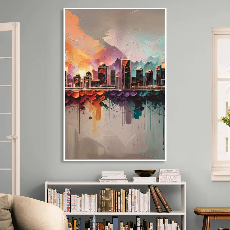 Denver Artistic Skyline Sitting Room - White Canvas Wall Art