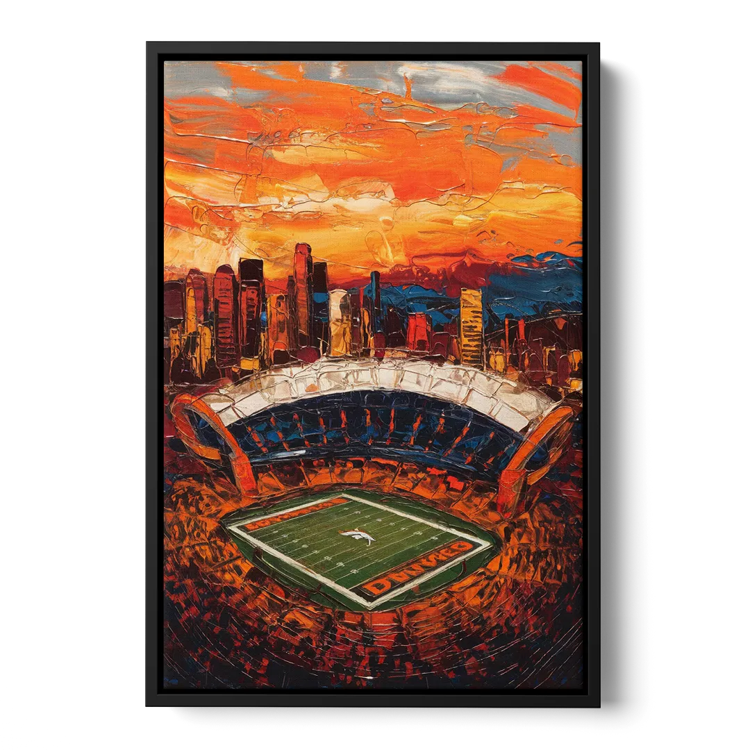 Denver Broncos Stadium Front - Black Canvas Wall Art