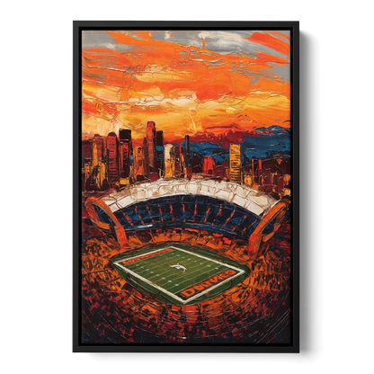 Denver Broncos Stadium Front - Black Canvas Wall Art