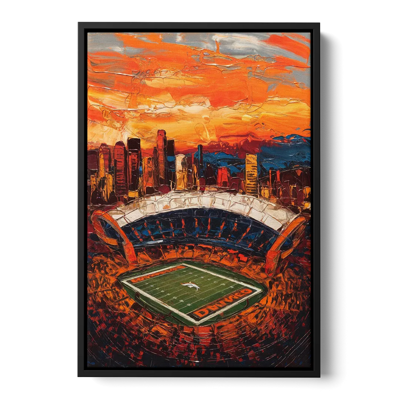 Denver Broncos Stadium Front - Black Canvas Wall Art