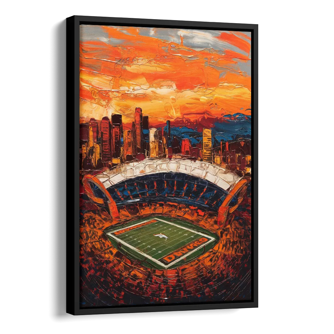Denver Broncos Stadium Side - Black Canvas Wall Art