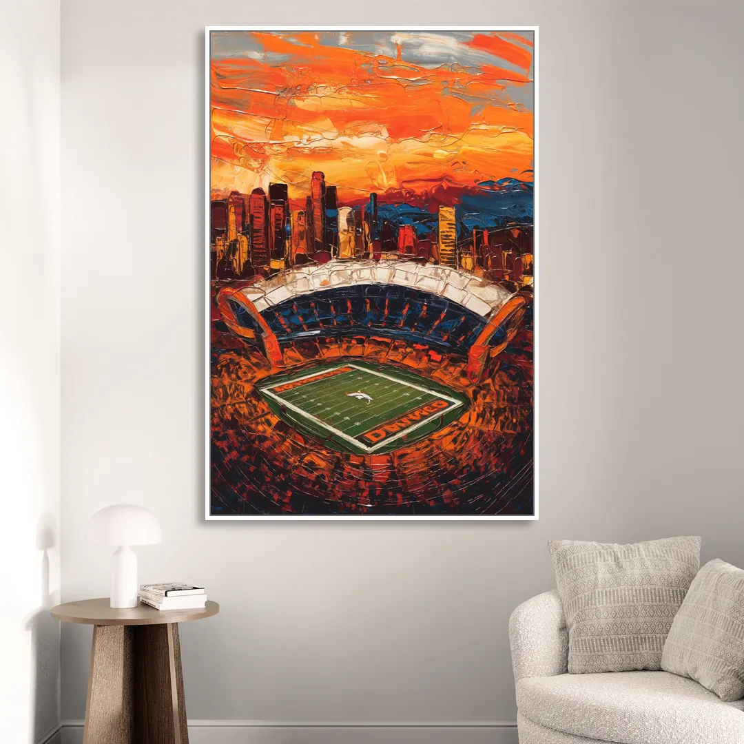 Denver Broncos Stadium Sitting Room - White Canvas Wall Art
