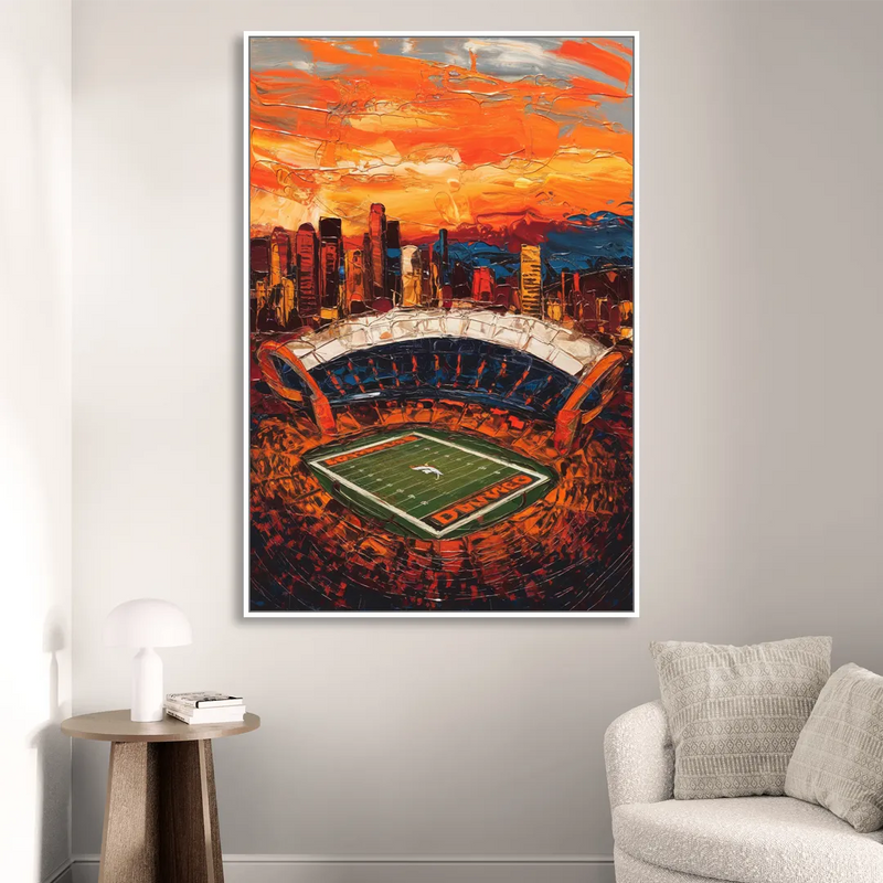 Denver Broncos Stadium Sitting Room - White Canvas Wall Art