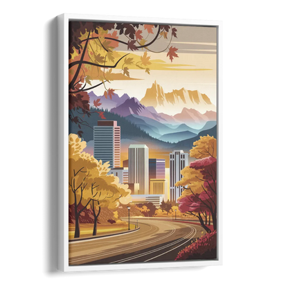Denver Cityscape in Autumn Side - White Canvas Wall Art